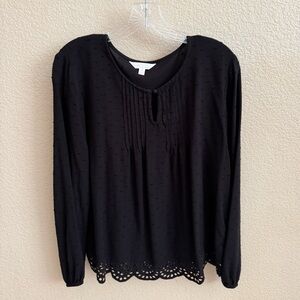 LC Lauren Conrad Black Blouse with Eyelet Hem